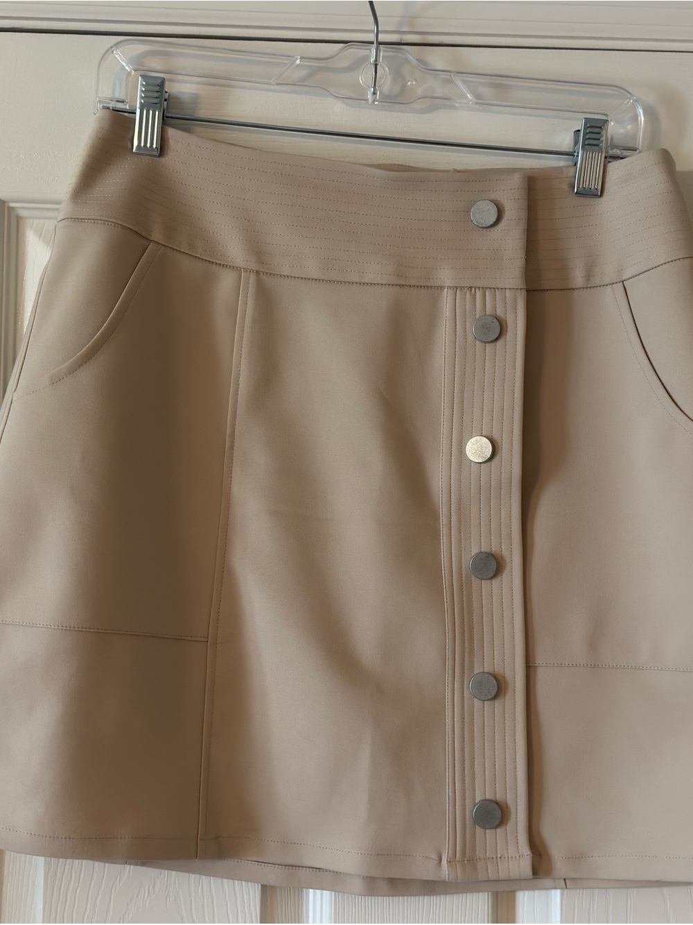 Express Neutral Beige Button-Front Mini Skirt